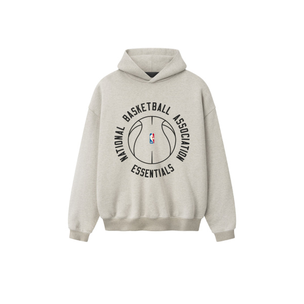 Fear of God Essentials NBA x Barkley Hendricks 90s Hoodie in Heather Stone with and Heather Rib | Coveti