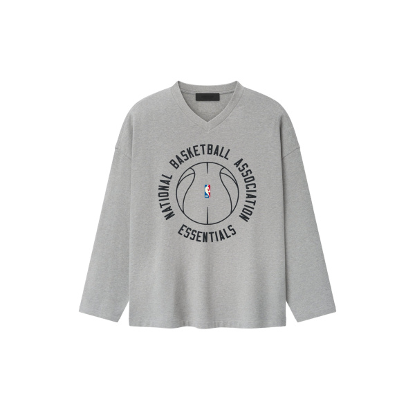 Fear of God Essentials NBA x Barkley Hendricks Long Sleeve V-Neck Tee in Concrete Heather | Coveti