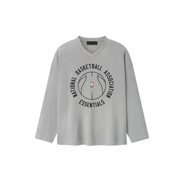 Fear of God Essentials NBA x Barkley Hendricks Long Sleeve V-Neck Tee in Concrete Heather | Coveti