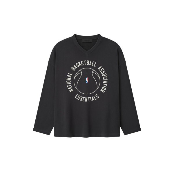 Fear of God Essentials NBA x Barkley Hendricks Long Sleeve V-Neck Tee in Faded Black | Coveti