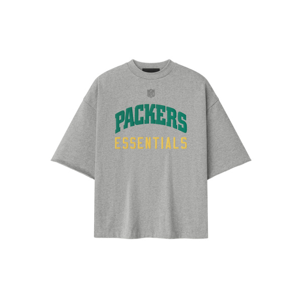 Fear of God Essentials Packers 90s 3/4 Sleeve Football Tee in Concrete Heather | Coveti