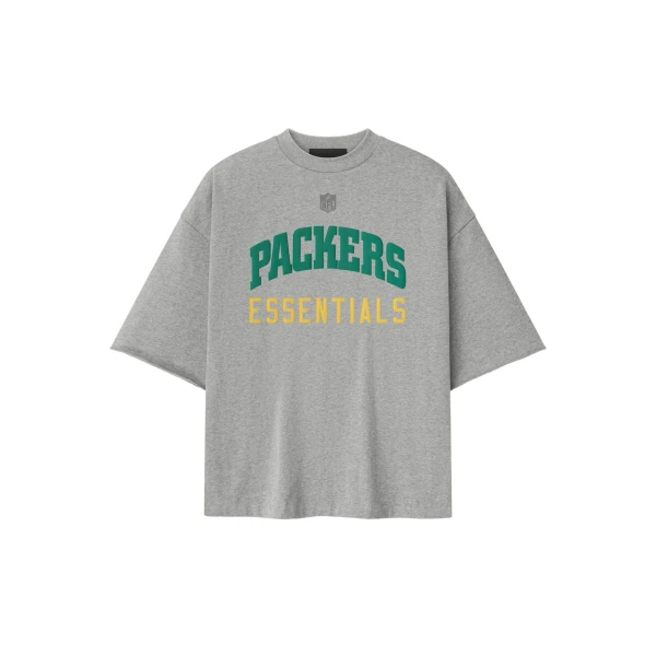 Fear of God Essentials Packers 90s 3/4 Sleeve Football Tee in Concrete Heather | Coveti