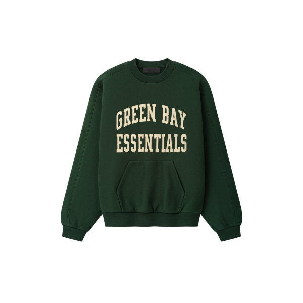 Fear of God Essentials Packers 90s Relaxed Crewneck in Forest | Coveti
