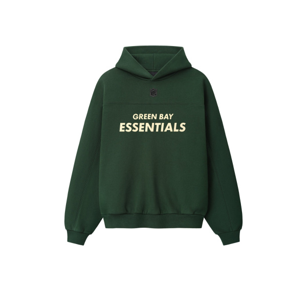 Fear of God Essentials Packers 90s Relaxed Hoodie in Forest | Coveti