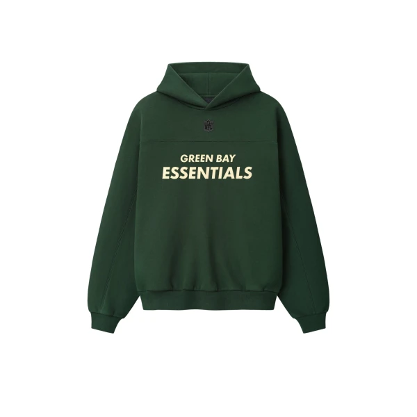 Fear of God Essentials Packers 90s Relaxed Hoodie in Forest | Coveti