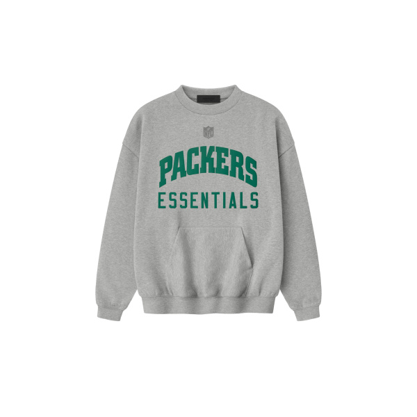 Fear of God Essentials Packers Sport Crewneck in Concrete Heather | Coveti