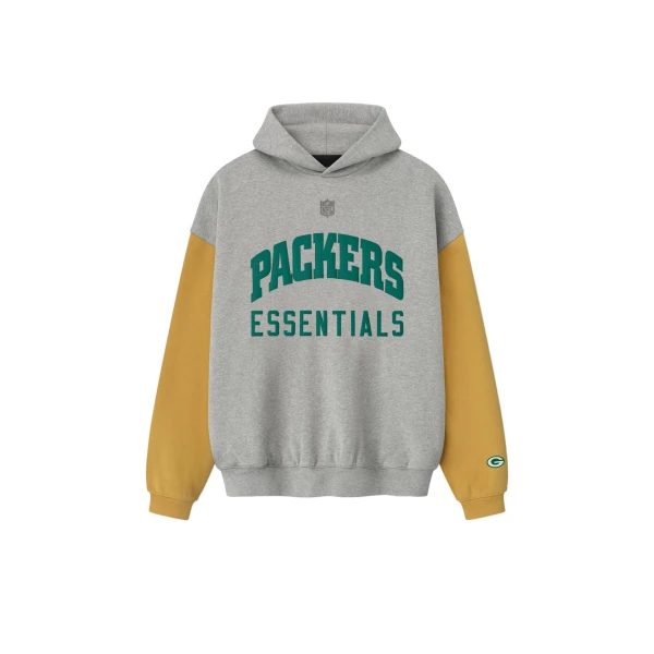 Fear of God Essentials Packers Sport Hoodie in Concrete Heather and Canyon | Coveti