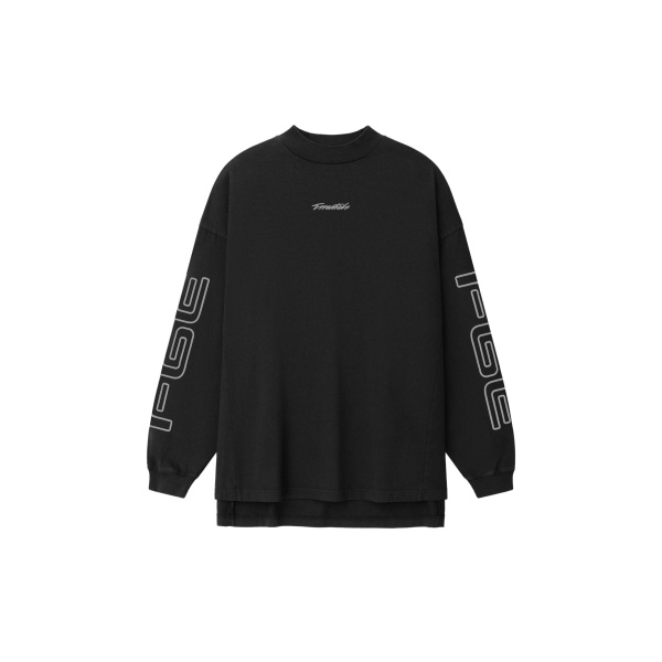 Fear of God Essentials Panelled Modern Long Sleeve Tee in Washed Vintage Black | Coveti