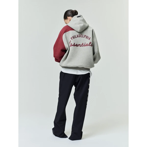 Fear of God Essentials Phillies Raglan Half Zip Sport Hoodie in Seal Heather and Cabernet | Sweatshirts | Coveti