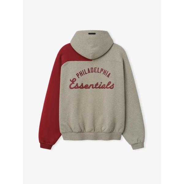Fear of God Essentials Phillies Raglan Half Zip Sport Hoodie in Seal Heather and Cabernet | Sweatshirts | Coveti