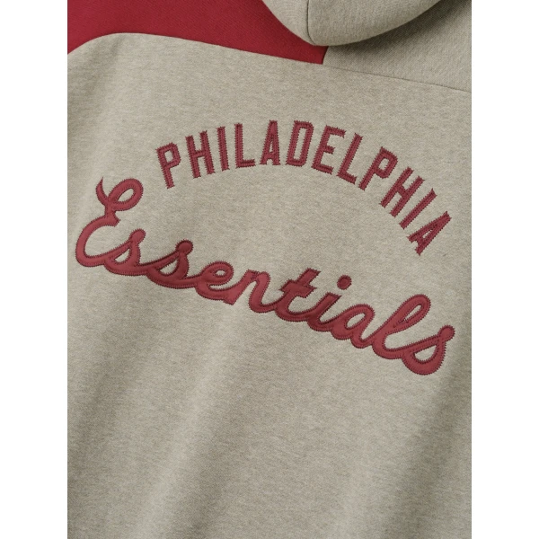 Fear of God Essentials Phillies Raglan Half Zip Sport Hoodie in Seal Heather and Cabernet | Sweatshirts | Coveti