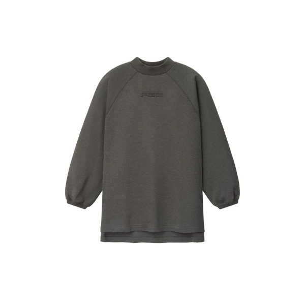 Fear of God Essentials Pique 90s Relaxed Mockneck Raglan Long Sleeve Tee in Ash Heather | Coveti