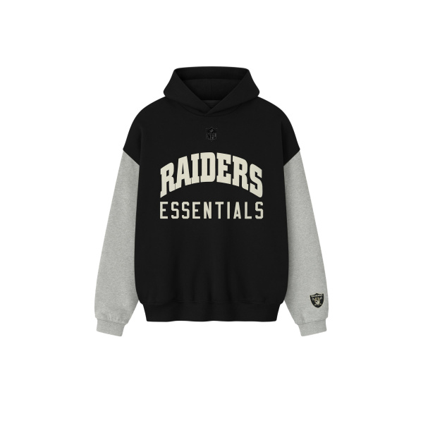 Fear of God Essentials Raiders Sport Hoodie in Black and Concrete Heather | Coveti