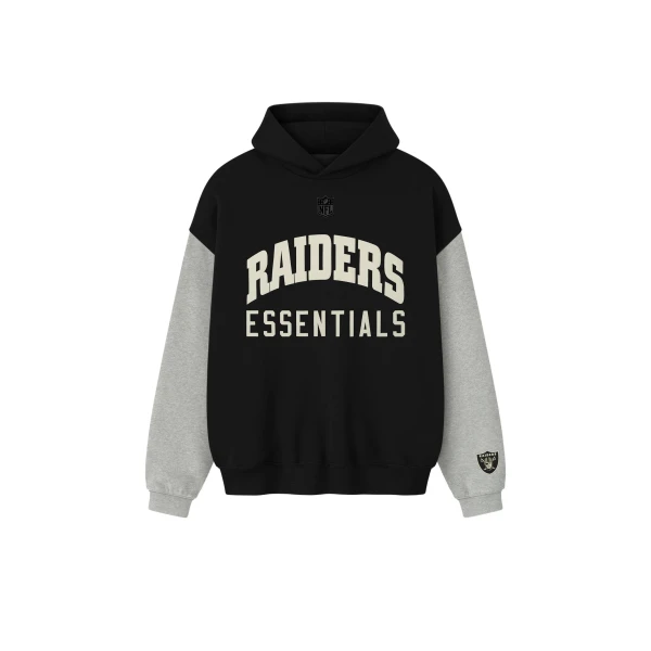 Fear of God Essentials Raiders Sport Hoodie in Black and Concrete Heather | Coveti