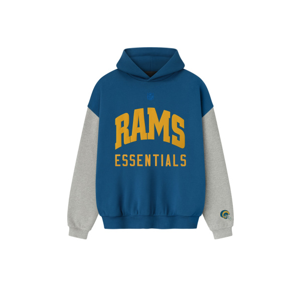 Fear of God Essentials Rams Sport Hoodie in Blue Sapphire and Concrete Heather | Coveti