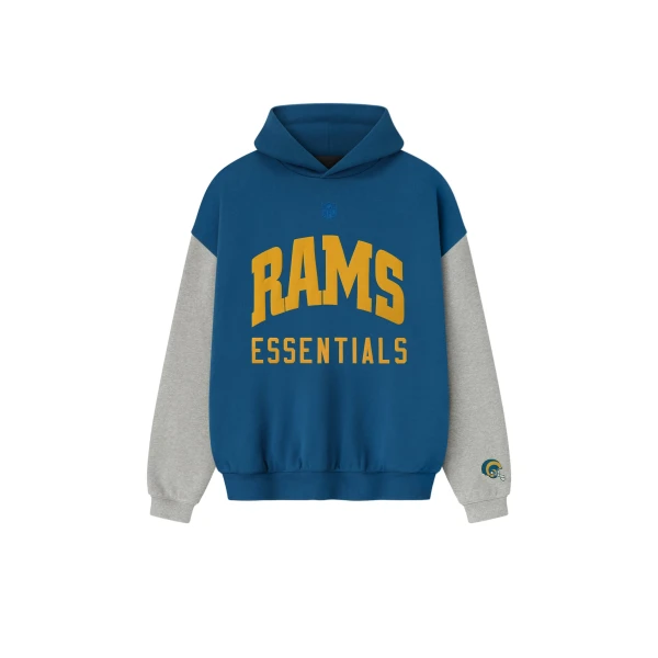 Fear of God Essentials Rams Sport Hoodie in Blue Sapphire and Concrete Heather | Coveti