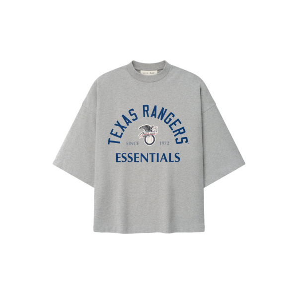 Fear of God Essentials Rangers American League Merch Tee in Concrete Heather | Coveti