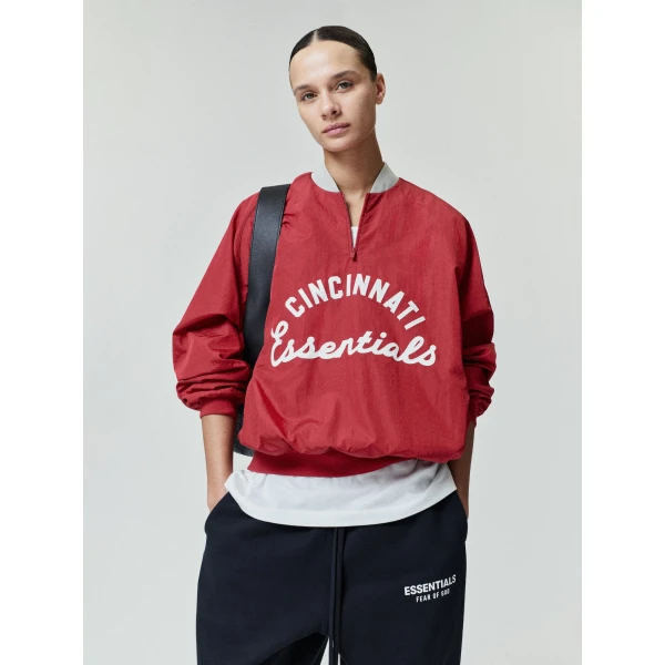 Fear of God Essentials Reds Half Zip Pullover in Stone Red and Seal Rib | Sweatshirts | Coveti