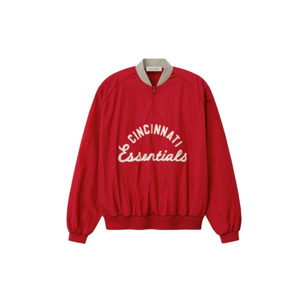 Fear of God Essentials Reds Half Zip Pullover in Stone Red and Seal Rib | Coveti