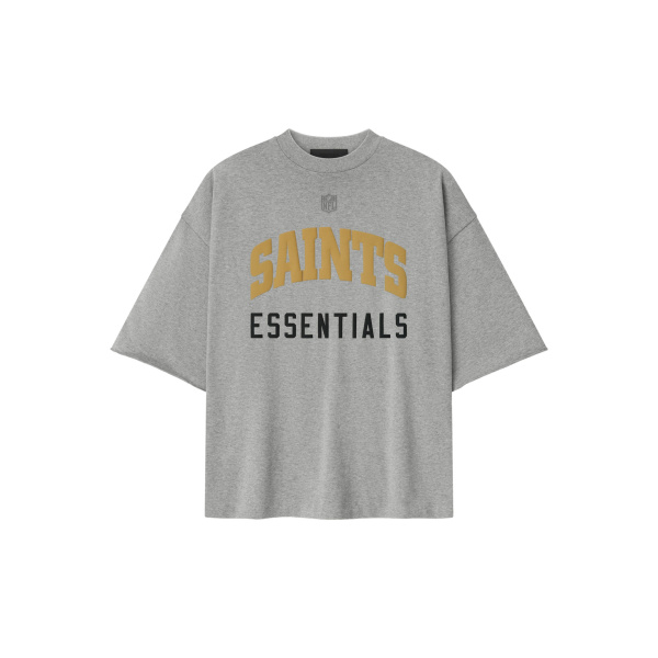 Fear of God Essentials Saints 90s 3/4 Sleeve Football Tee in Concrete Heather | Coveti