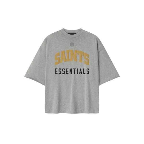 Fear of God Essentials Saints 90s 3/4 Sleeve Football Tee in Concrete Heather | Coveti