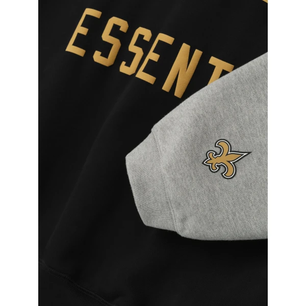 Fear of God Essentials Saints Sport Hoodie in Black and Concrete Heather | Sweatshirts | Coveti