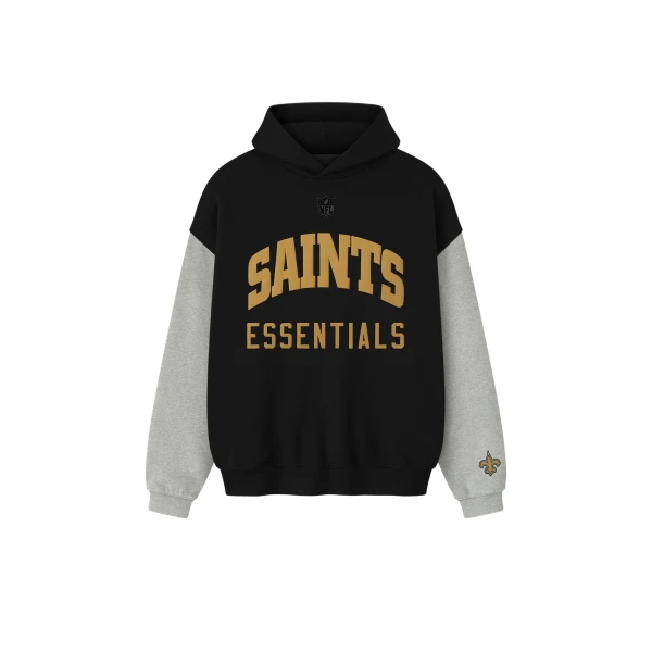 Fear of God Essentials Saints Sport Hoodie in Black and Concrete Heather | Coveti