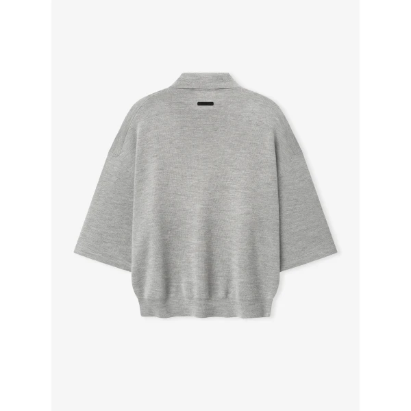 Fear of God Essentials Signature 3/4 Sleeve 90s Knit Polo in Concrete Heather | Men Knitwear | Coveti