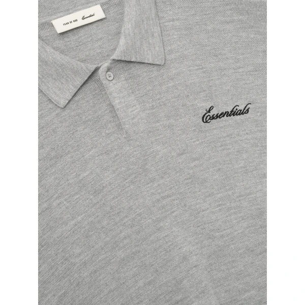 Fear of God Essentials Signature 3/4 Sleeve 90s Knit Polo in Concrete Heather | Men Knitwear | Coveti