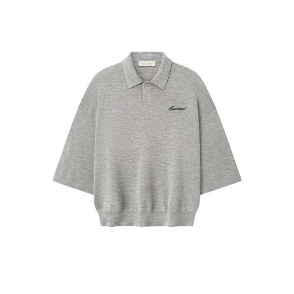 Fear of God Essentials Signature 3/4 Sleeve 90s Knit Polo in Concrete Heather | Coveti