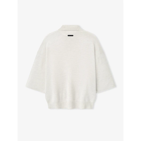 Fear of God Essentials Signature 3/4 Sleeve 90s Knit Polo in Oatmeal Heather | Men Knitwear | Coveti