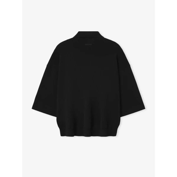 Fear of God Essentials Signature 3/4 Sleeve 90s Knit Polo in Vintage Black | Men Knitwear | Coveti
