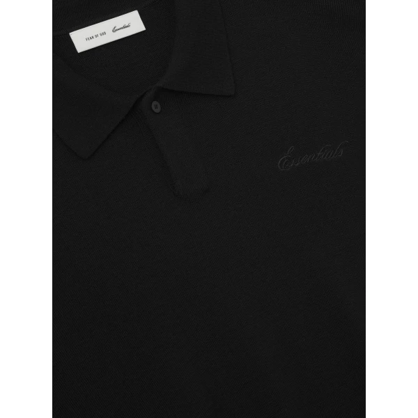 Fear of God Essentials Signature 3/4 Sleeve 90s Knit Polo in Vintage Black | Men Knitwear | Coveti