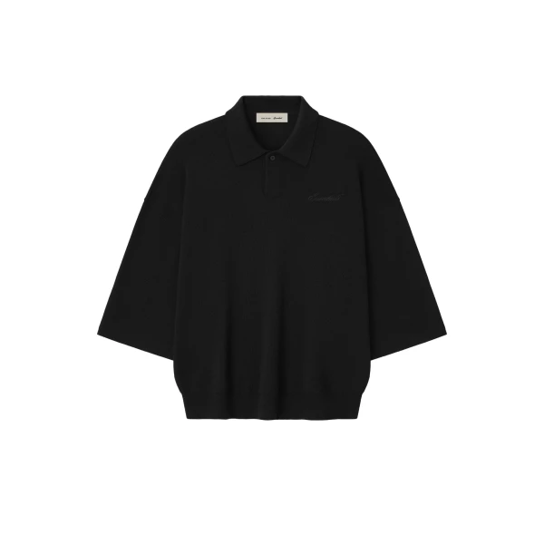 Fear of God Essentials Signature 3/4 Sleeve 90s Knit Polo in Vintage Black | Coveti