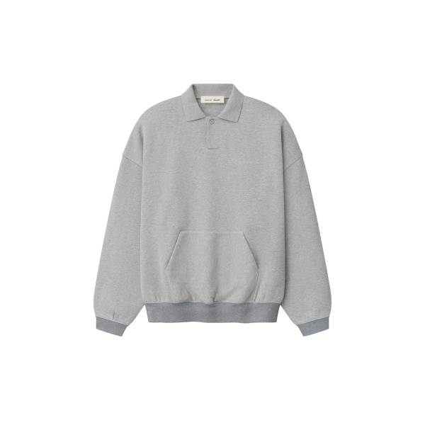 Fear of God Essentials Signature 90s Polo Sweatshirt in Concrete Heather | Coveti