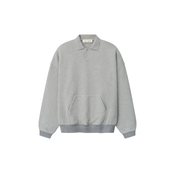 Fear of God Essentials Signature 90s Polo Sweatshirt in Concrete Heather | Coveti