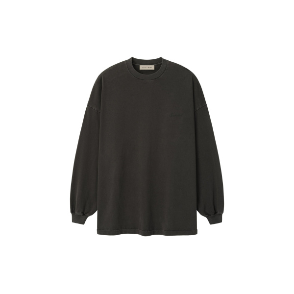 Fear of God Essentials Signature 90s Relaxed Long Sleeve Tee in Washed Ink Black | Coveti