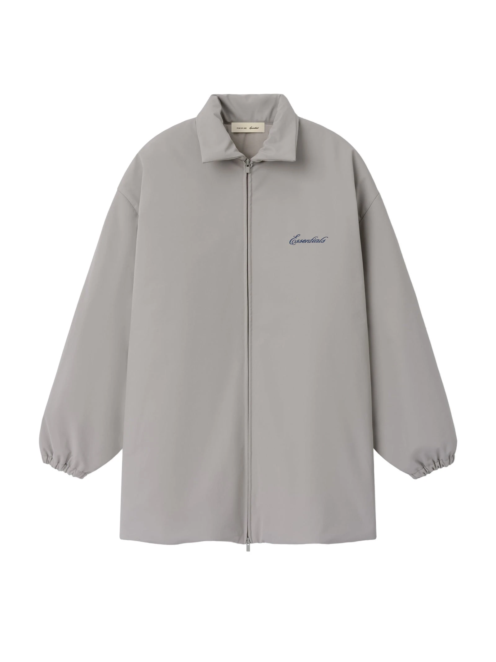 Fear of God Essentials Signature Bonded Nylon Filled Barn Jacket in Stone Fear of God Essentials Signature Bonded Nylon Filled Barn Jacket in Stone | Coveti