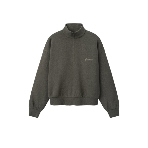 Fear of God Essentials Signature Classic Half Zip Sweatshirt in Ash Heather | Coveti