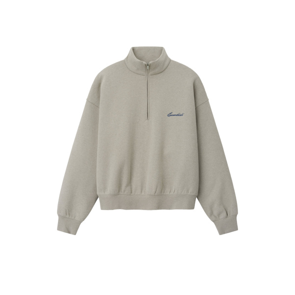 Fear of God Essentials Signature Classic Half Zip Sweatshirt in Pyrite Heather | Coveti