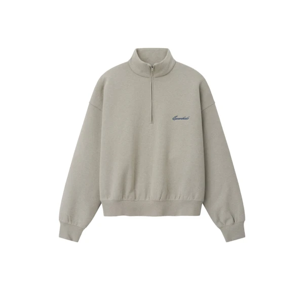 Fear of God Essentials Signature Classic Half Zip Sweatshirt in Pyrite Heather | Coveti