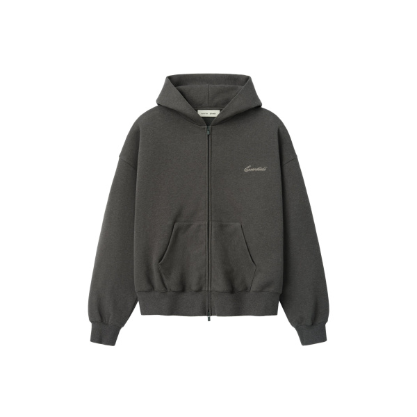 Fear of God Essentials Signature Classic Zip Up Hoodie in Ash Heather | Coveti