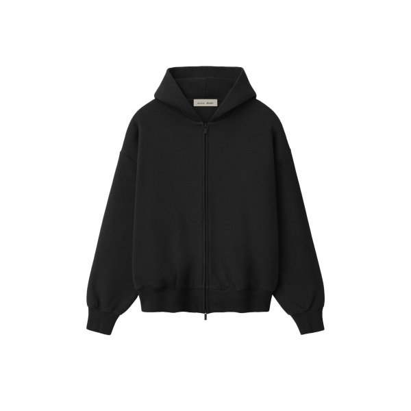 Fear of God Essentials Signature Classic Zip-Up Hoodie in Vintage Black | Coveti