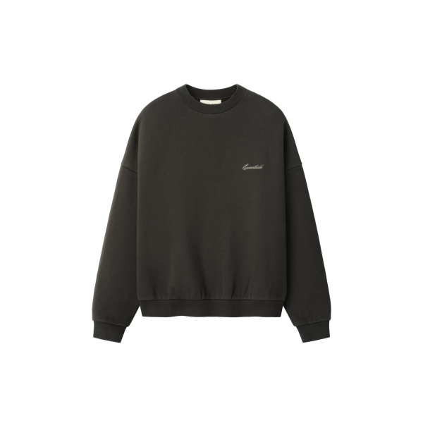Fear of God Essentials Signature Lounge Crewneck Sweatshirt in Ink Black | Coveti