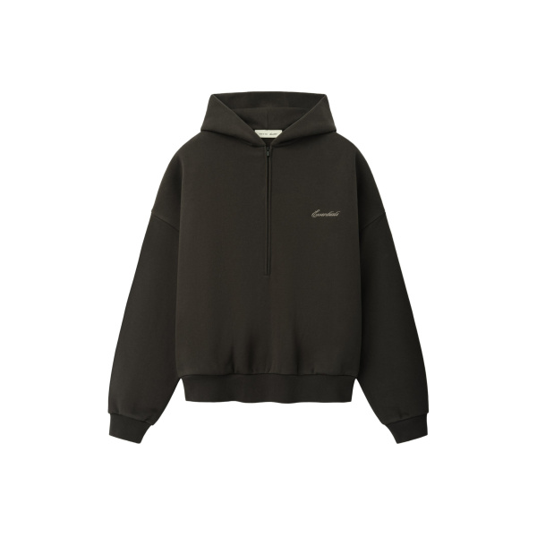 Fear of God Essentials Signature Lounge Half Zip Hoodie in Ink Black | Coveti