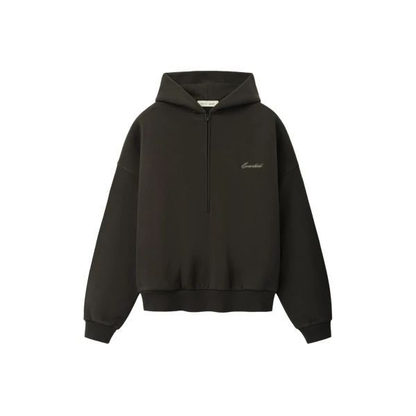Fear of God Essentials Signature Lounge Half Zip Hoodie in Ink Black | Coveti