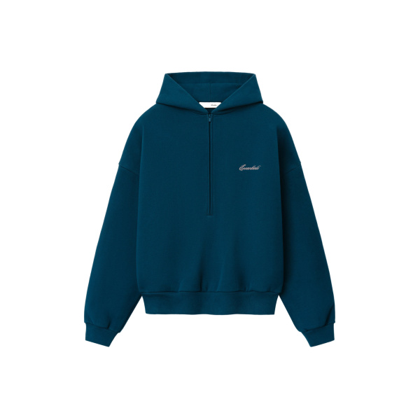 Fear of God Essentials Signature Lounge Half Zip Hoodie in Night Sea | Coveti