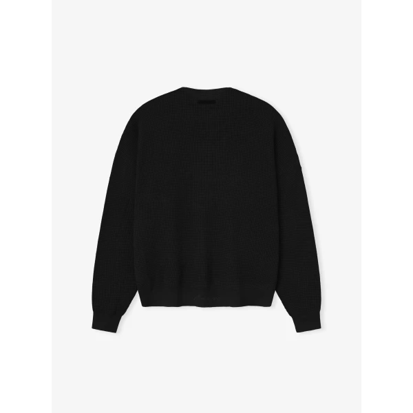 Fear of God Essentials Signature Waffle 90s Crewneck Sweater in Vintage Black | Men Knitwear | Coveti