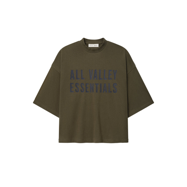 Fear of God Essentials Sport Mesh Merch Tee Boxy Fit in Moss | Coveti