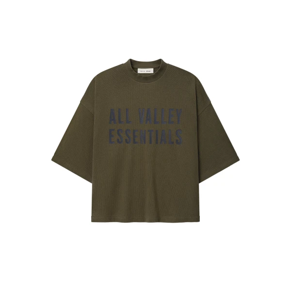 Fear of God Essentials Sport Mesh Merch Tee Boxy Fit in Moss | Coveti